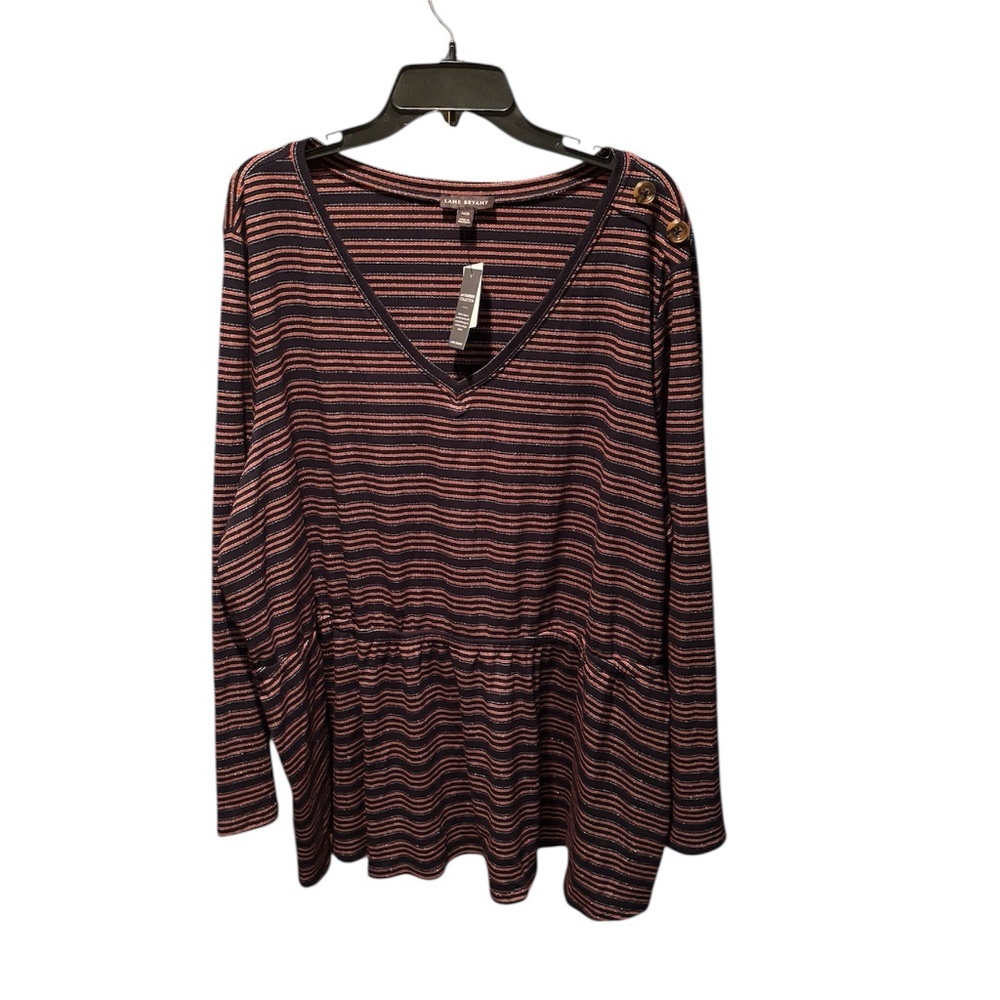 Lane Bryant Plus Striped Long Sleeve V-neck Top Blue Red 26/28 NWT